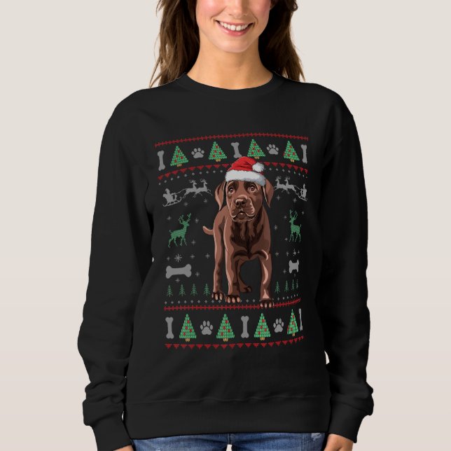Chocolate Labrador Ugly Christmas Sweater Puppy Do (Front)