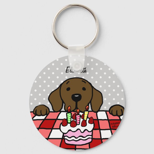 Chocolate Labrador watching you Birthday Keychain (Front)