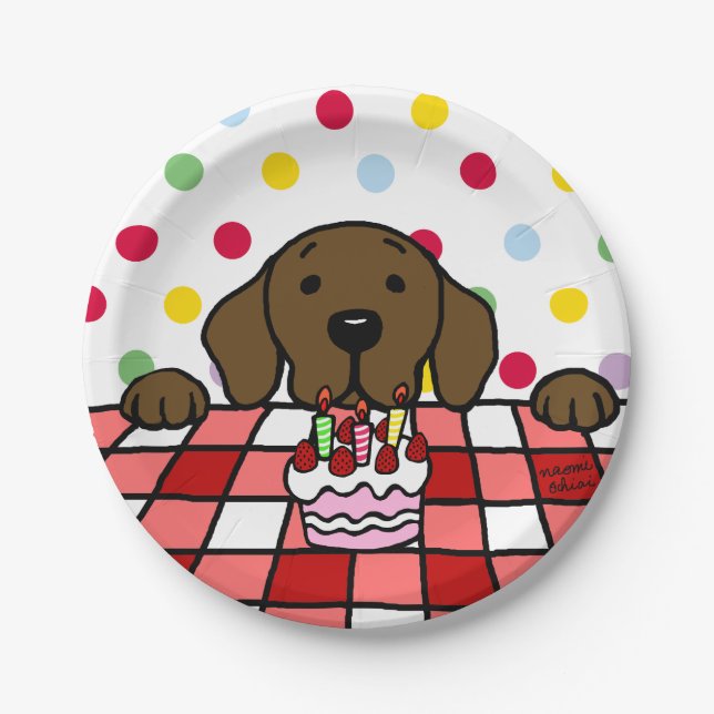Chocolate Labrador watching you Birthday Paper Plate (Front)