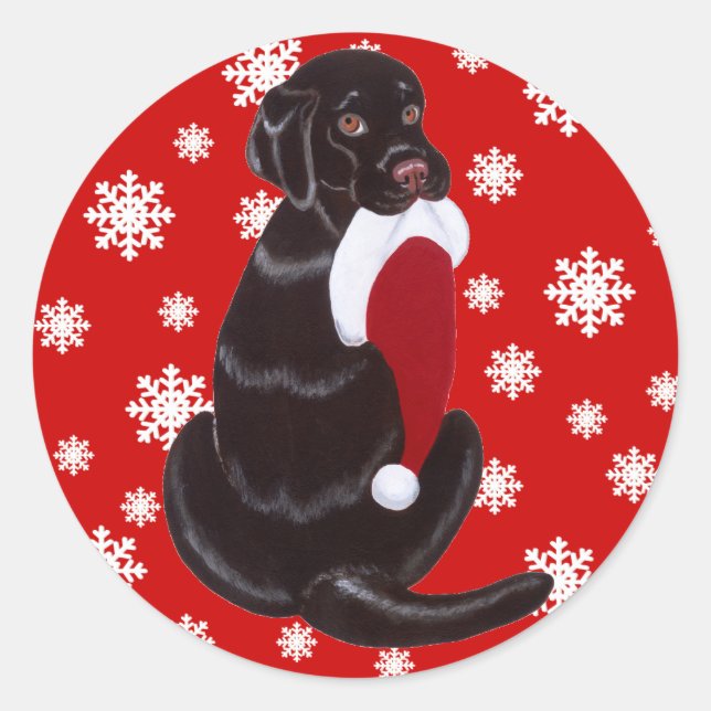 Chocolate Labrador  with Santa Hat Snowflake Classic Round Sticker (Front)