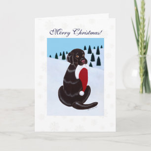 Chocolate Labrador  with Santa Hat Snowflake Holiday Card