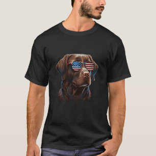 Chocolate Labrador With USA Sunglasses On T-Shirt