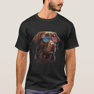 Chocolate Labrador With USA Sunglasses On T Shirt