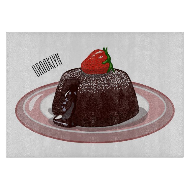 Chocolate lava cake cartoon illustration cutting board (Front)