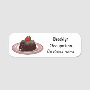 Chocolate lava cake cartoon illustration name tag