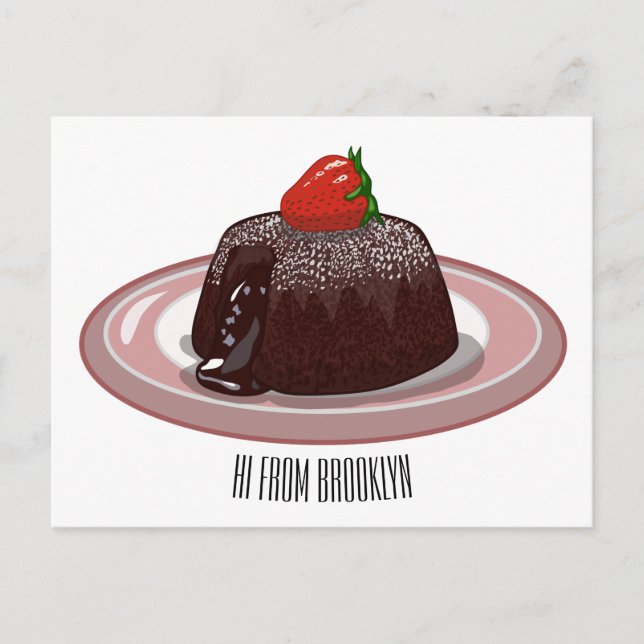 Chocolate lava cake cartoon illustration  postcard (Front)