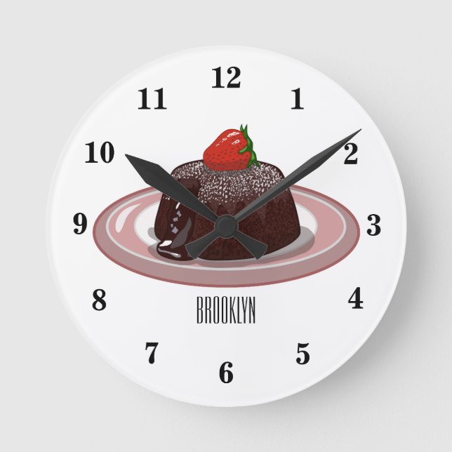 Chocolate lava cake cartoon illustration round clock (Front)