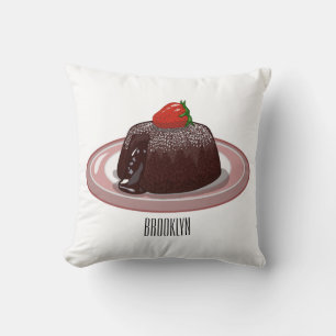 Chocolate lava cake cartoon illustration  throw pillow