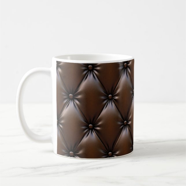 Chocolate Leather: Luxurious Upholstery Texture Coffee Mug (Left)