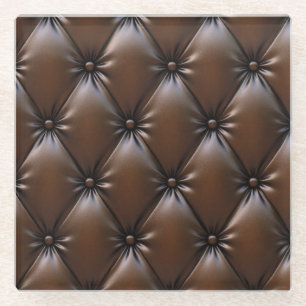Chocolate Leather: Luxurious Upholstery Texture Glass Coaster