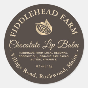 Chocolate Lip Balm Label Gold Cocoa Bean Handmade