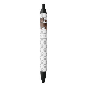 Chocolate Long Coat Chihuahua Cartoon Dog & Name Black Ink Pen