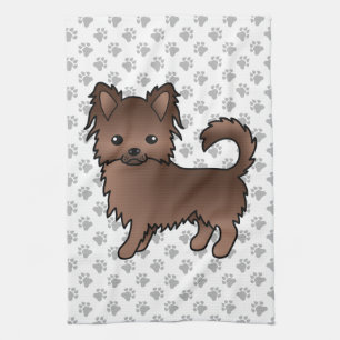 Chocolate Long Coat Chihuahua Cartoon Dog & Paws Kitchen Towel