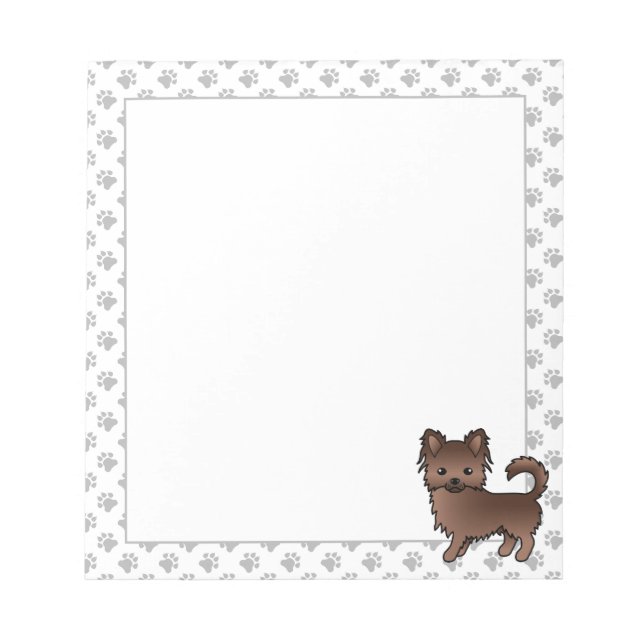 Chocolate Long Coat Chihuahua Cartoon Dog & Paws Notepad (Front)