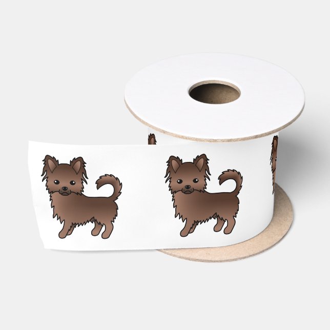 Chocolate Long Coat Chihuahua Cute Cartoon Dog Satin Ribbon (Spool)