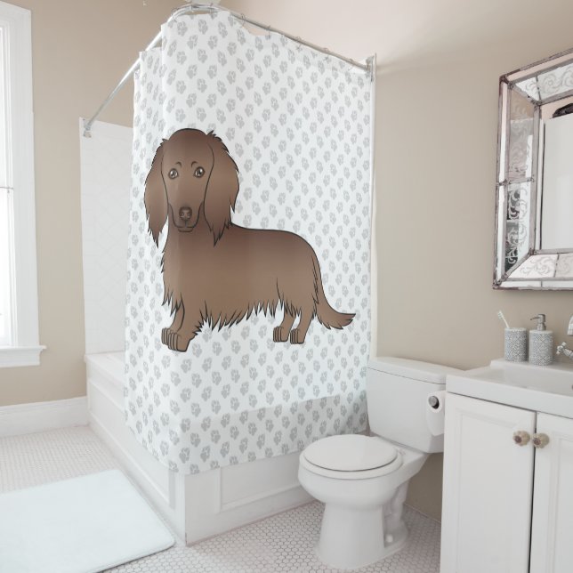Chocolate Long Hair Dachshund Cartoon Dog & Paws (In Situ)