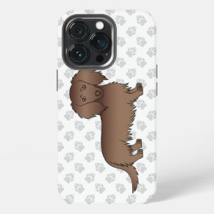Chocolate Long Hair Dachshund Cartoon Dog & Paws iPhone 13 Pro Case