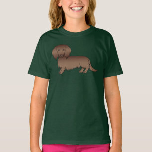 Chocolate Long Hair Dachshund Cute Cartoon Dog T-Shirt