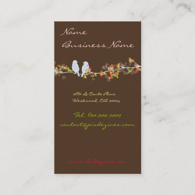 Chocolate+lovebirds on a branch/DIY colour Business Card (Front)