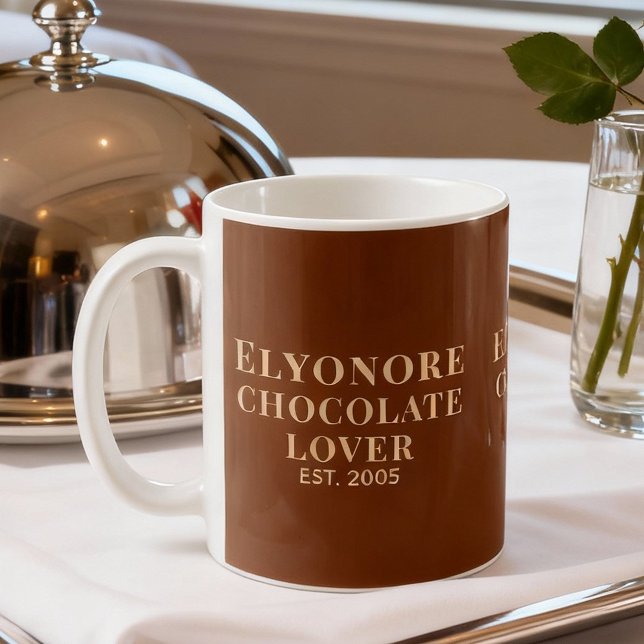 Chocolate Lover Cream Script Personalized Name Est Coffee Mug (Creator Uploaded)