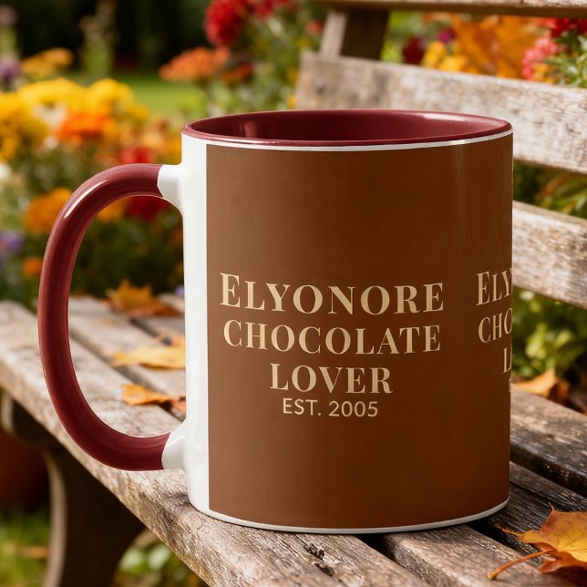 Chocolate Lover Cream Script Personalized Name Est Mug (Creator Uploaded)