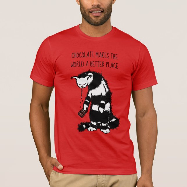 Chocolate Lover Funny Cat T-Shirt (Front)