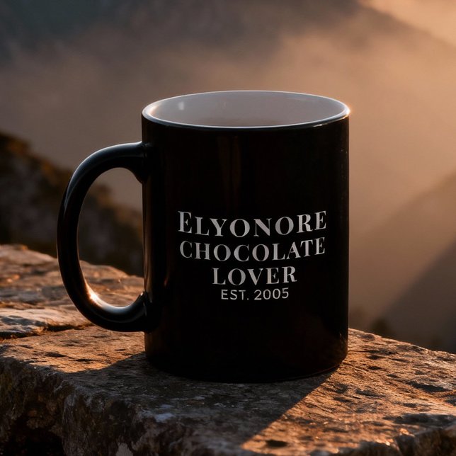 Chocolate Lover White Script Personalized Name Est Coffee Mug (Creator Uploaded)