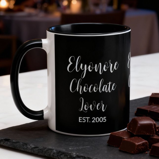 Chocolate Lover White Script Personalized Name Est Mug (Creator Uploaded)