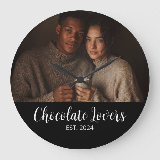 Chocolate Lovers Couple Established Photo Gift Large Clock (Front)