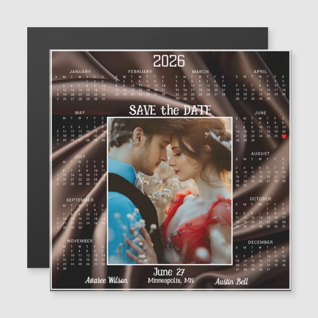 Chocolate Luxury Satin Save Date Engaged Couple (Front/Back)