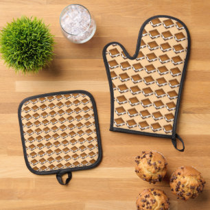 Chocolate Marshmallow S'mores Summer Camp Treat Oven Mitt & Pot Holder Set
