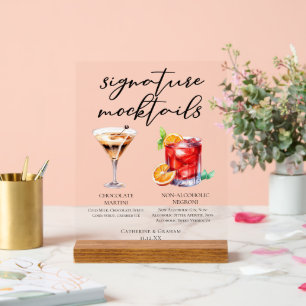 Chocolate Martini Non-Alcoholic Negroni Mocktails Acrylic Sign
