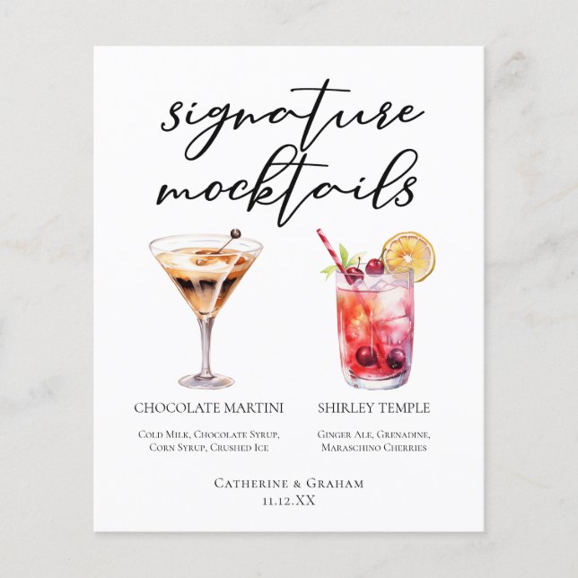 Chocolate Martini Shirley Temple Mocktails Menu (Front)