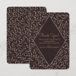 Chocolate Mauve Pink Leaves Botanical Thank You Invitation