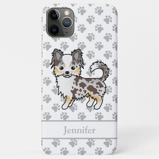 Chocolate Merle Long Coat Chihuahua Dog & Name Case-Mate iPhone Case (Back)