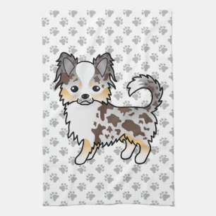 Chocolate Merle Long Coat Chihuahua Dog & Paws Kitchen Towel