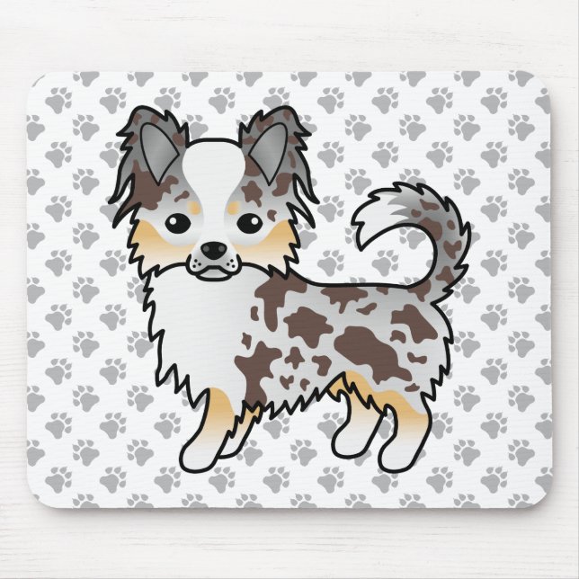 Chocolate Merle Long Coat Chihuahua Dog & Paws Mouse Pad (Front)
