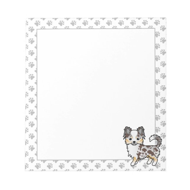 Chocolate Merle Long Coat Chihuahua Dog & Paws Notepad (Front)