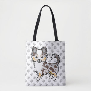 Chocolate Merle Long Coat Chihuahua Dog & Paws Tote Bag