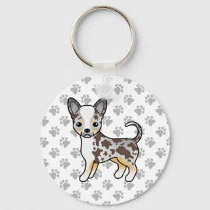 Chocolate Merle Smooth Coat Chihuahua Dog & Paws Keychain