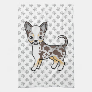 Chocolate Merle Smooth Coat Chihuahua Dog & Paws Kitchen Towel