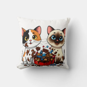 Chocolate Mess Cats Throw Pillow