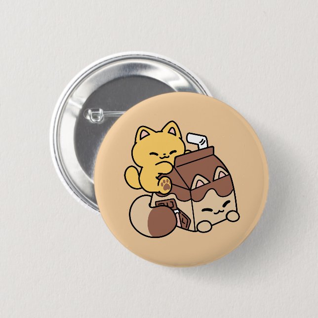 Chocolate Milk Sipping on Bliss – Kawaii Cat Food  2 Inch Round Button (Front & Back)