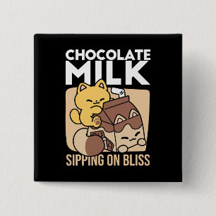 Chocolate Milk Sipping on Bliss – Kawaii Cat Food  2 Inch Square Button