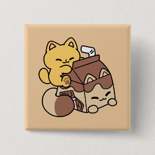 Chocolate Milk Sipping on Bliss – Kawaii Cat Food  2 Inch Square Button