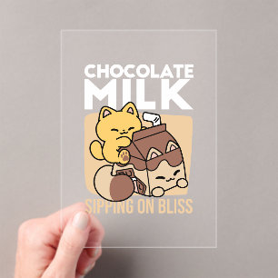 Chocolate Milk Sipping on Bliss – Kawaii Cat Food Acrylic Invitations