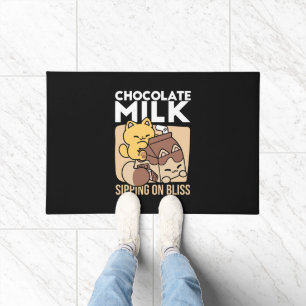 Chocolate Milk Sipping on Bliss – Kawaii Cat Food Doormat