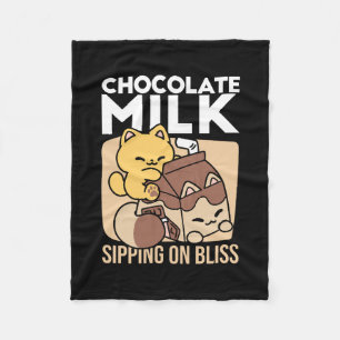 Chocolate Milk Sipping on Bliss – Kawaii Cat Food Fleece Blanket