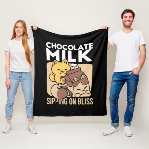 Chocolate Milk Sipping on Bliss – Kawaii Cat Food Fleece Blanket