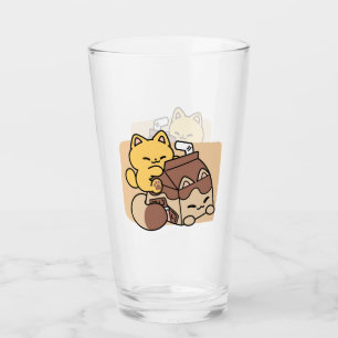 Chocolate Milk Sipping on Bliss – Kawaii Cat Food Glass